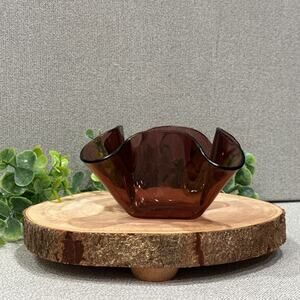 VTG Purple Amethyst‎ Handblown Art Glass Ruffle Edge Freeform Dish Bowl 6”